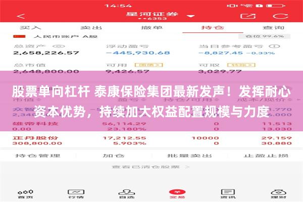 股票单向杠杆 泰康保险集团最新发声!发挥耐心资本优势,持续加大权益配置规模与力度