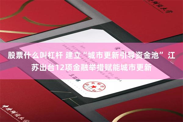 股票什么叫杠杆 建立“城市更新引导资金池” 江苏出台12项金融举措赋能城市更新